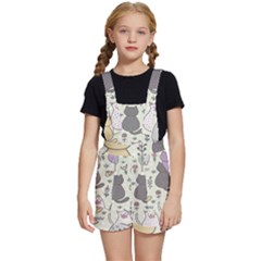 Funny Cartoon Cat Seamless Pattern Kids  Short Overalls by Simbadda