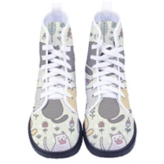 Funny Cartoon Cat Seamless Pattern Men s High-top Canvas Sneakers