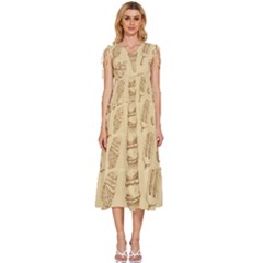 Ice-cream-vintage-pattern V-neck Drawstring Shoulder Sleeveless Maxi Dress by Simbadda