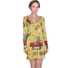 Childish-seamless-pattern-with-dino-driver Long Sleeve Nightdress by Simbadda