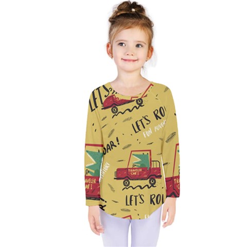 Childish-seamless-pattern-with-dino-driver Kids  Long Sleeve Tee by Simbadda