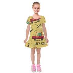 Childish-seamless-pattern-with-dino-driver Kids  Short Sleeve Velvet Dress by Simbadda