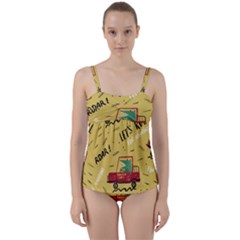 Childish-seamless-pattern-with-dino-driver Twist Front Tankini Set