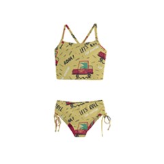 Childish-seamless-pattern-with-dino-driver Girls  Tankini Swimsuit