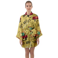 Childish-seamless-pattern-with-dino-driver Long Sleeve Satin Kimono by Simbadda