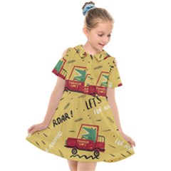 Childish-seamless-pattern-with-dino-driver Kids  Short Sleeve Shirt Dress by Simbadda