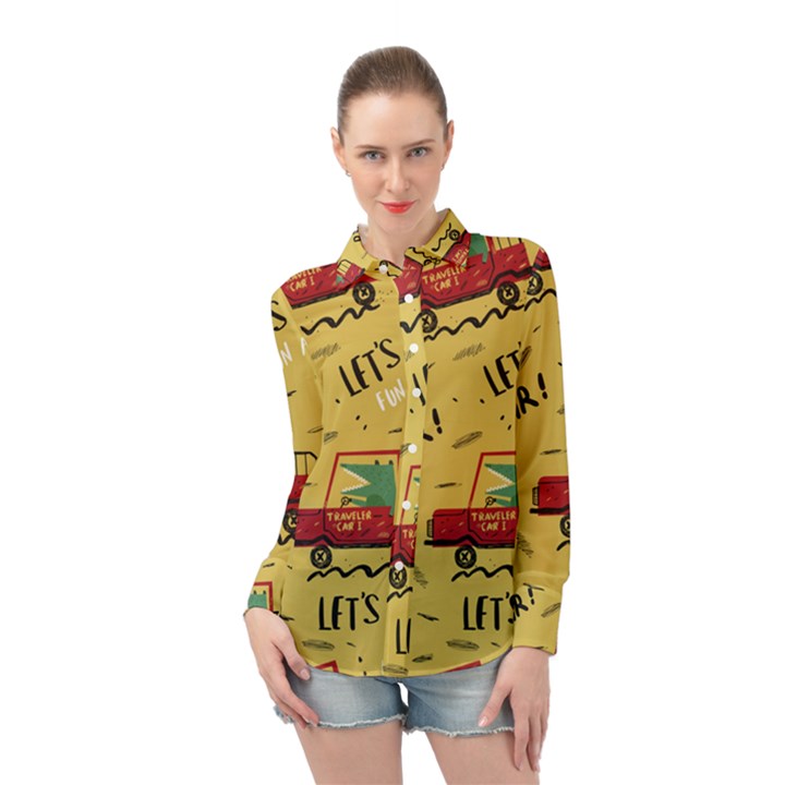 Childish-seamless-pattern-with-dino-driver Long Sleeve Chiffon Shirt