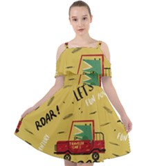 Childish-seamless-pattern-with-dino-driver Cut Out Shoulders Chiffon Dress by Simbadda