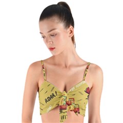 Childish-seamless-pattern-with-dino-driver Woven Tie Front Bralet by Simbadda