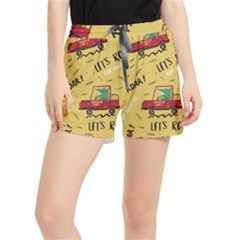 Childish-seamless-pattern-with-dino-driver Women s Runner Shorts by Simbadda