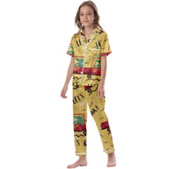 Childish-seamless-pattern-with-dino-driver Kids  Satin Short Sleeve Pajamas Set by Simbadda