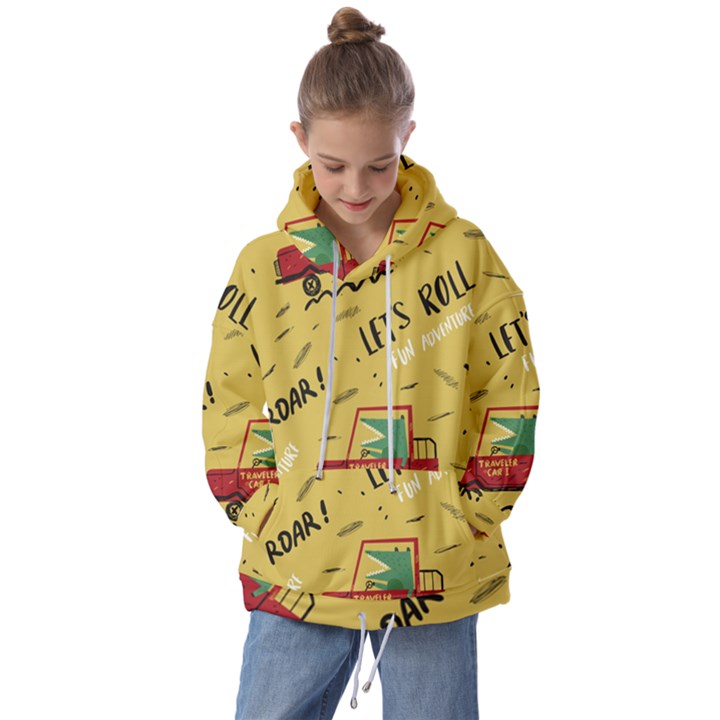 Childish-seamless-pattern-with-dino-driver Kids  Oversized Hoodie