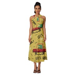 Childish-seamless-pattern-with-dino-driver Sleeveless Cross Front Cocktail Midi Chiffon Dress by Simbadda