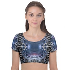 We Are The Future Velvet Short Sleeve Crop Top  by dflcprintsclothing