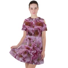 Cherry-blossoms Short Sleeve Shoulder Cut Out Dress 