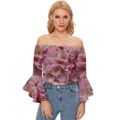 Cherry-blossoms Off Shoulder Flutter Bell Sleeve Top by Excel