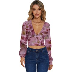 Cherry-blossoms Long Sleeve Deep-v Velour Top