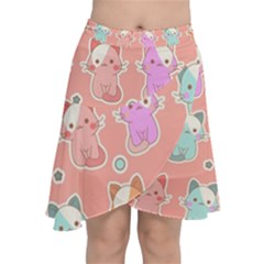 Cute-kawaii-kittens-seamless-pattern Chiffon Wrap Front Skirt by Simbadda