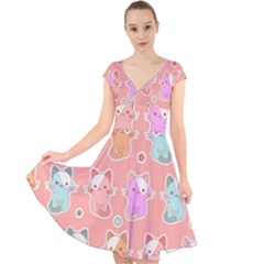 Cute-kawaii-kittens-seamless-pattern Cap Sleeve Front Wrap Midi Dress by Simbadda