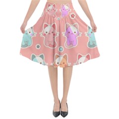 Cute-kawaii-kittens-seamless-pattern Flared Midi Skirt by Simbadda