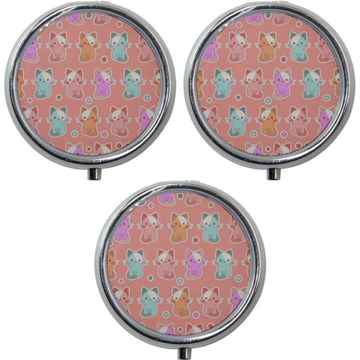 Cute-kawaii-kittens-seamless-pattern Mini Round Pill Box (Pack of 3)