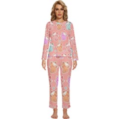 Cute-kawaii-kittens-seamless-pattern Womens  Long Sleeve Lightweight Pajamas Set by Simbadda