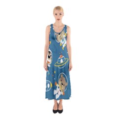 Seamless-pattern-funny-astronaut-outer-space-transportation Sleeveless Maxi Dress by Simbadda