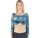 Seamless-pattern-funny-astronaut-outer-space-transportation Long Sleeve Crop Top View1