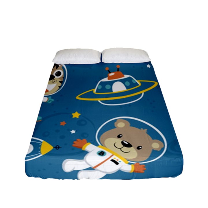 Seamless-pattern-funny-astronaut-outer-space-transportation Fitted Sheet (Full/ Double Size)