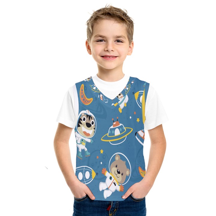 Seamless-pattern-funny-astronaut-outer-space-transportation Kids  Basketball Tank Top