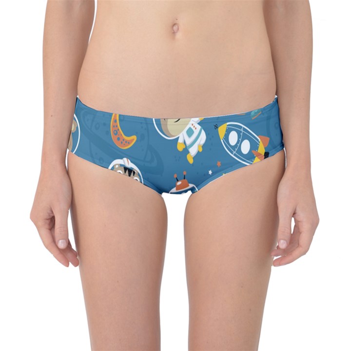 Seamless-pattern-funny-astronaut-outer-space-transportation Classic Bikini Bottoms