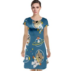 Seamless-pattern-funny-astronaut-outer-space-transportation Cap Sleeve Nightdress by Simbadda