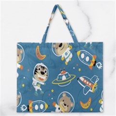 Seamless-pattern-funny-astronaut-outer-space-transportation Zipper Large Tote Bag by Simbadda