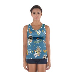 Seamless-pattern-funny-astronaut-outer-space-transportation Sport Tank Top  by Simbadda