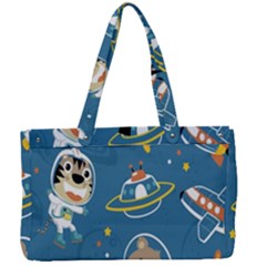 Seamless-pattern-funny-astronaut-outer-space-transportation Canvas Work Bag by Simbadda