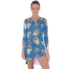 Seamless-pattern-funny-astronaut-outer-space-transportation Asymmetric Cut-out Shift Dress by Simbadda