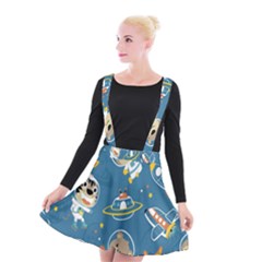 Seamless-pattern-funny-astronaut-outer-space-transportation Suspender Skater Skirt by Simbadda