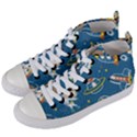 Seamless-pattern-funny-astronaut-outer-space-transportation Women s Mid-Top Canvas Sneakers View2