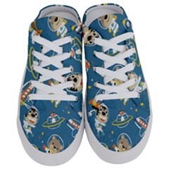 Seamless-pattern-funny-astronaut-outer-space-transportation Half Slippers by Simbadda