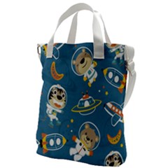 Seamless-pattern-funny-astronaut-outer-space-transportation Canvas Messenger Bag by Simbadda