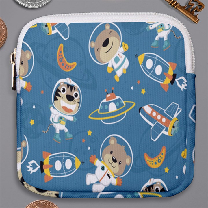 Seamless-pattern-funny-astronaut-outer-space-transportation Mini Square Pouch