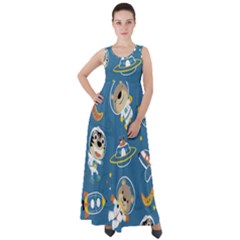 Seamless-pattern-funny-astronaut-outer-space-transportation Empire Waist Velour Maxi Dress by Simbadda