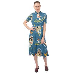 Seamless-pattern-funny-astronaut-outer-space-transportation Keyhole Neckline Chiffon Dress by Simbadda