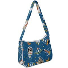 Seamless-pattern-funny-astronaut-outer-space-transportation Zip Up Shoulder Bag by Simbadda