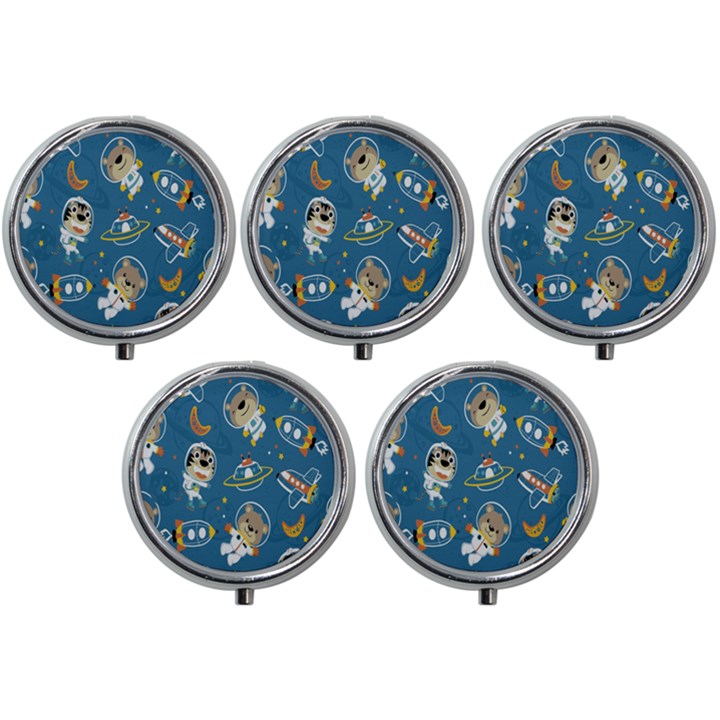 Seamless-pattern-funny-astronaut-outer-space-transportation Mini Round Pill Box (Pack of 5)