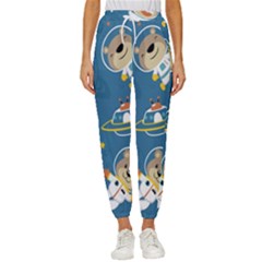 Seamless-pattern-funny-astronaut-outer-space-transportation Women s Cropped Drawstring Pants by Simbadda