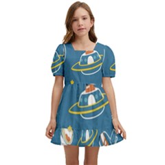 Seamless-pattern-funny-astronaut-outer-space-transportation Kids  Short Sleeve Dolly Dress by Simbadda