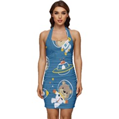 Seamless-pattern-funny-astronaut-outer-space-transportation Sleeveless Wide Square Neckline Ruched Bodycon Dress by Simbadda