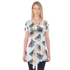 Seamless-pattern-with-hand-drawn-bird-black Short Sleeve Tunic  by Simbadda