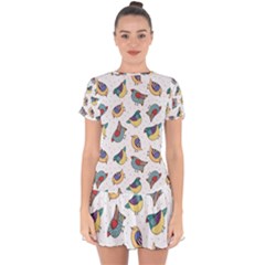 Seamless-pattern-with-hand-drawn-bird-black Drop Hem Mini Chiffon Dress by Simbadda